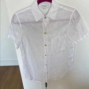 Vince Crisp White Short-Sleeve Linen Shirt